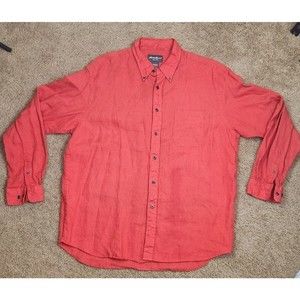 Eddie Bauer 100% Linen Long Sleeve Button Up‎ Shirt Mens Large (XL) Burnt Orange
